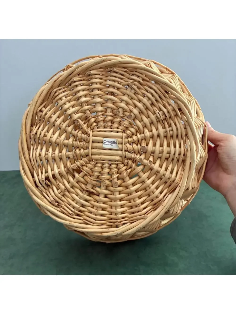 Vintage Crate & Barrel Willow Wicker Basket Open Loop Rim 12” Bowl
